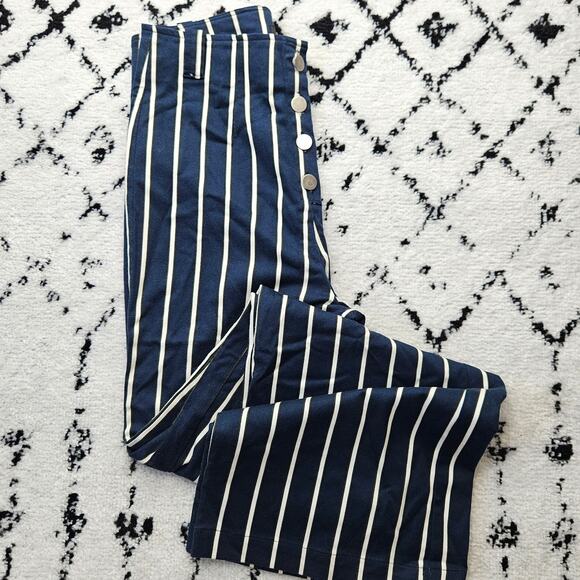 Reformation Bowie Capone High Waist Button Stripe Wide Leg Pants Blue Sz 4 - Picture 10 of 12